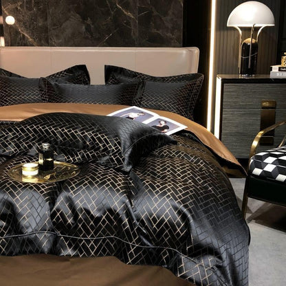 Talia Black Gold Cotton Satin Duvet Cover Set Duvet Cover Set - Venetto Design Venettodesign.com
