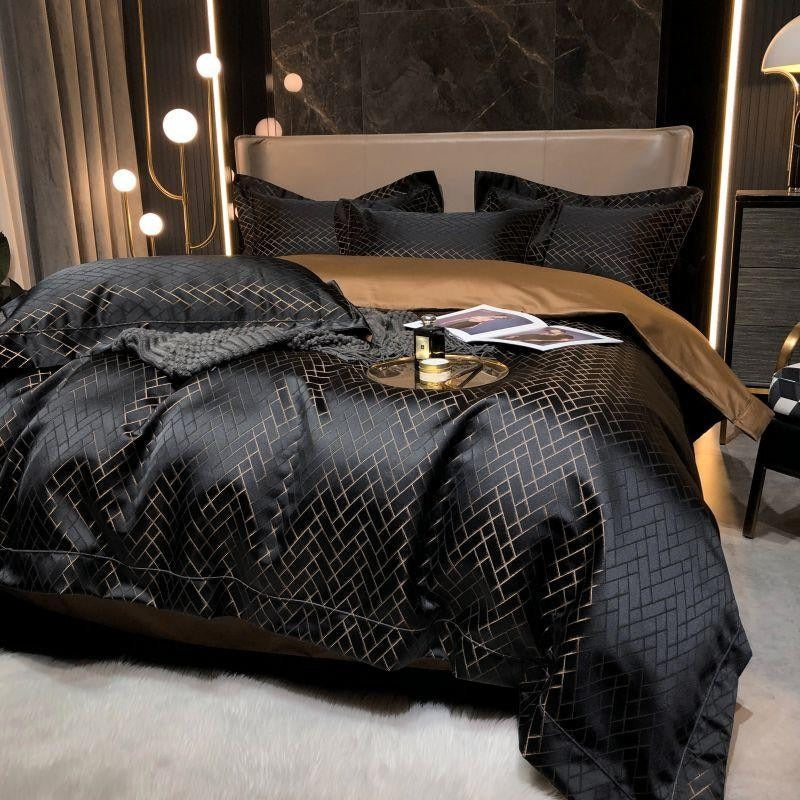 Talia Black Gold Cotton Satin Duvet Cover Set Duvet Cover Set - Venetto Design Venettodesign.com