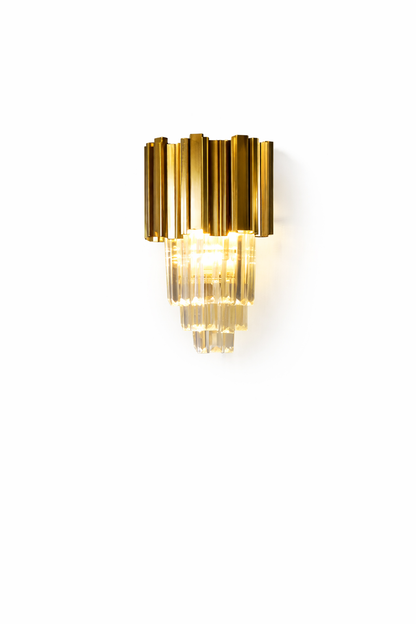 Adorjan Ridged Metal Crystal Wall Lamp mounted in living room