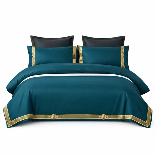 Egyptian Cotton Bedding Set – Green – Embroidered Border – Duvet Cover Set – Multiple Sizes