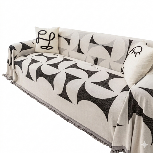 Sofa Cover – Chenille Fabric – Windmill Pattern – Multiple Sizes – Beige