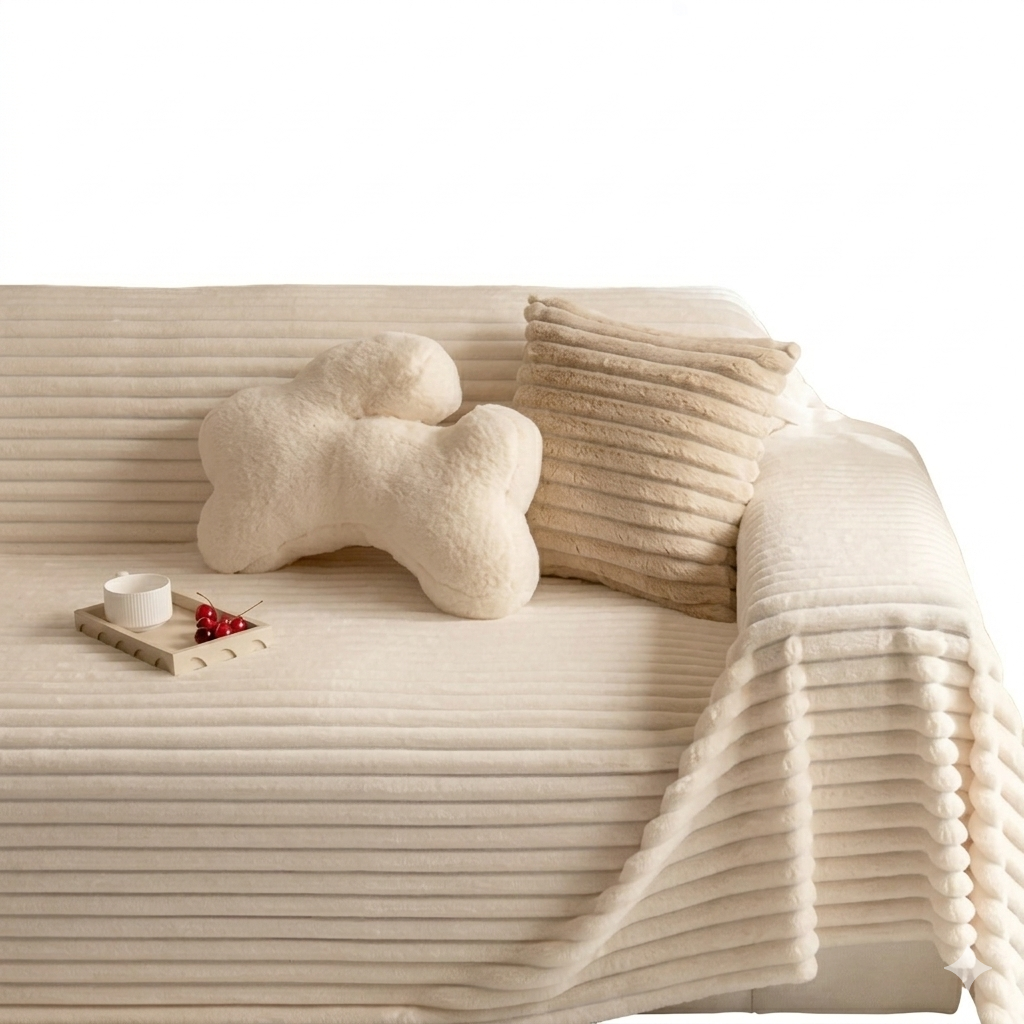 Plush Striped Warm Sofa Cover