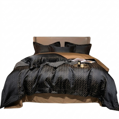 Talia Black Cotton Satin Luxury Bedding Set