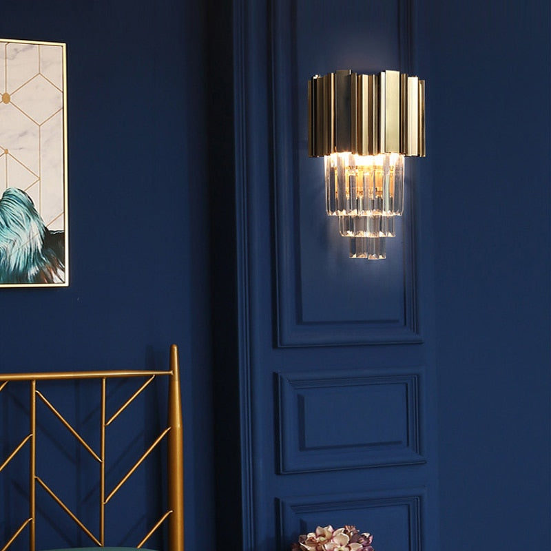 Adorjan Ridged Metal And Crystal Wall Lamp Wall Lamp - Venetto Design Venettodesign.com