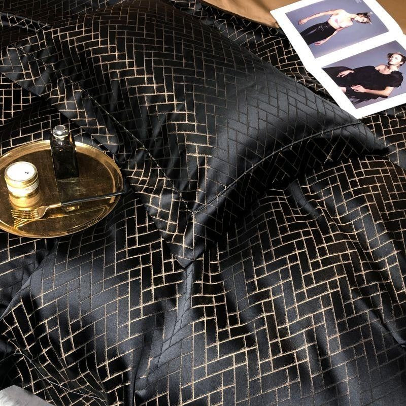 Talia Black Gold Cotton Satin Duvet Cover Set Duvet Cover Set - Venetto Design Venettodesign.com